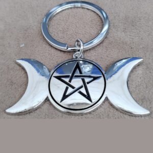 Metal key ring with triple goddess symbol